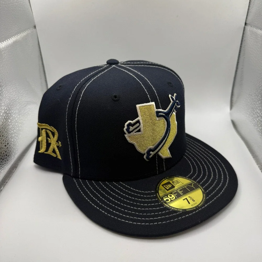 New Era 59FIFTY Texas Baseball‎ Fitted Hat Navy Gold White Stitch 7 5/8 Cap